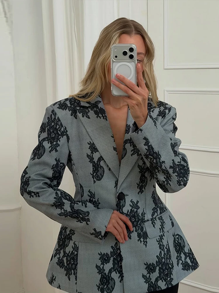 

Women's Jacket Outerwears Blazer Jackets Femmes Woman Clothing Lace Patchwork Coats Padded Shoulder Tops Formal Party Outfits