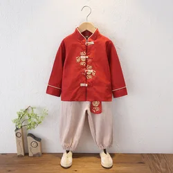 Hanfu National Style Children Wear Boys Linen Suit Spring Autumn Clothes Generous Traditional Chinese Costume Baby Tang Suit