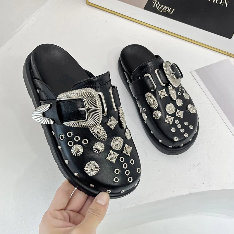 Baotou sandals women wear thick soled rivet fashion sandals diamond-shaped Mohler shoes slippers women shoes women shoes