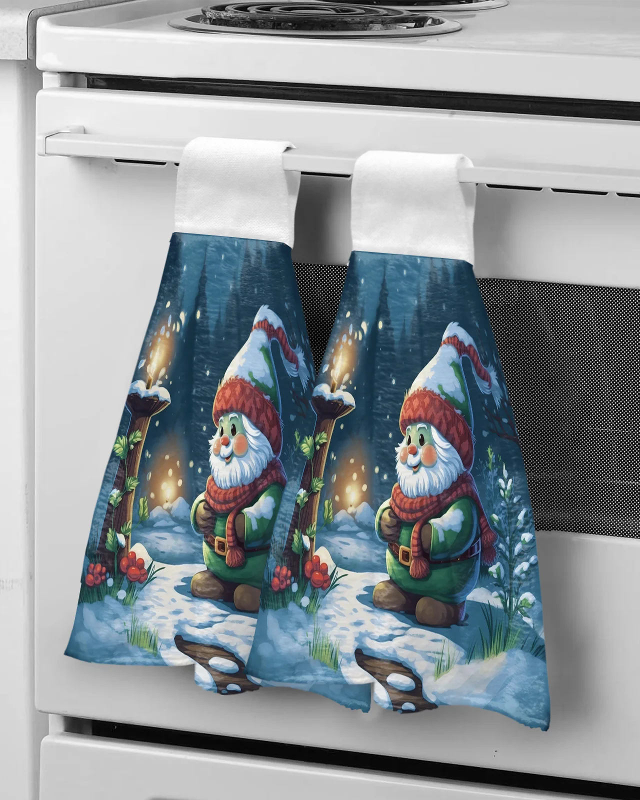 Christmas Dwarf Firefly Candlelight Hand Towel Absorbent Hanging Towels Home Kitchen Wipe Dishcloths Bathroom Bath Wipe