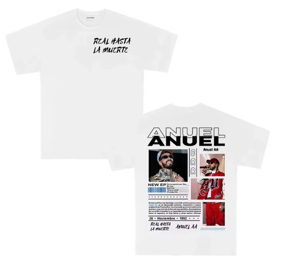 2025 موضة مغني الراب أنويل AA ريال Hasta La Muerte Tour 2025 ألبوم جديد تي شيرت رجالي الهيب هوب القوطية تي شيرت