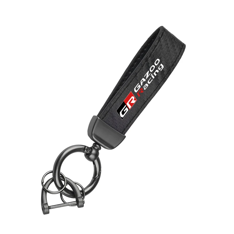 Leather Carbon Fiber Car Ring Keychain Trinket Zinc Alloy Keyrings Rotate 360 Degrees For Toyota Gr Gazoo Racing