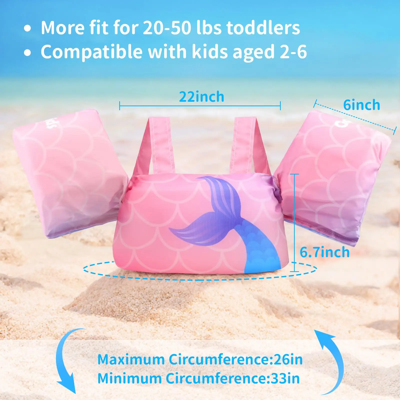 2024 Kids Swim Vest Toddler Floaties for 20-50 lbs 2-6 Years Old Girls and Boys Float Swimwear with Shoulder Strap