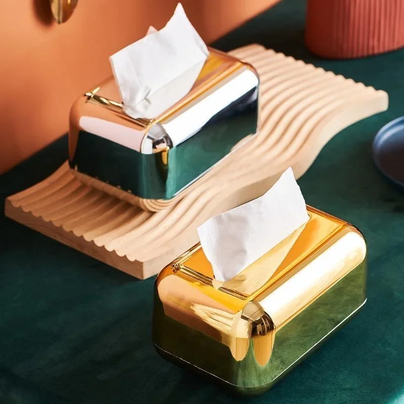 Luxury Golden Tissue Boxes Storage Napkin Holder Paper Case Organizer Ornament Craft Desktop Tissue Holder Kitchen Tissue Box