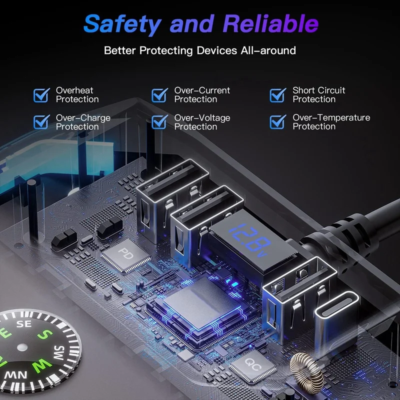 車のシガレットスプリッターライターアダプター、7 in 1車の充電器、スイッチ付きの4つのUSBポート、すべての車のデバイス用のLED電圧ディスプレイ、耐久性