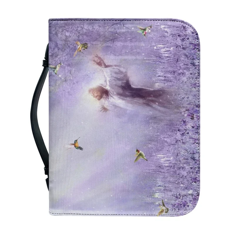 Funda de PU con estampado artístico para mujer, bolso de mano con estampado de Jesús en púrpura, el despertar espiritual, libro de estudio, cajas de almacenamiento