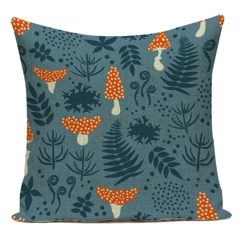 Colorful Mushrooms Print Throw Pillow Cover Textile Cushion Cover Animal Hedgehog Bear Pillow Case Sofa Chair Pillows Cases