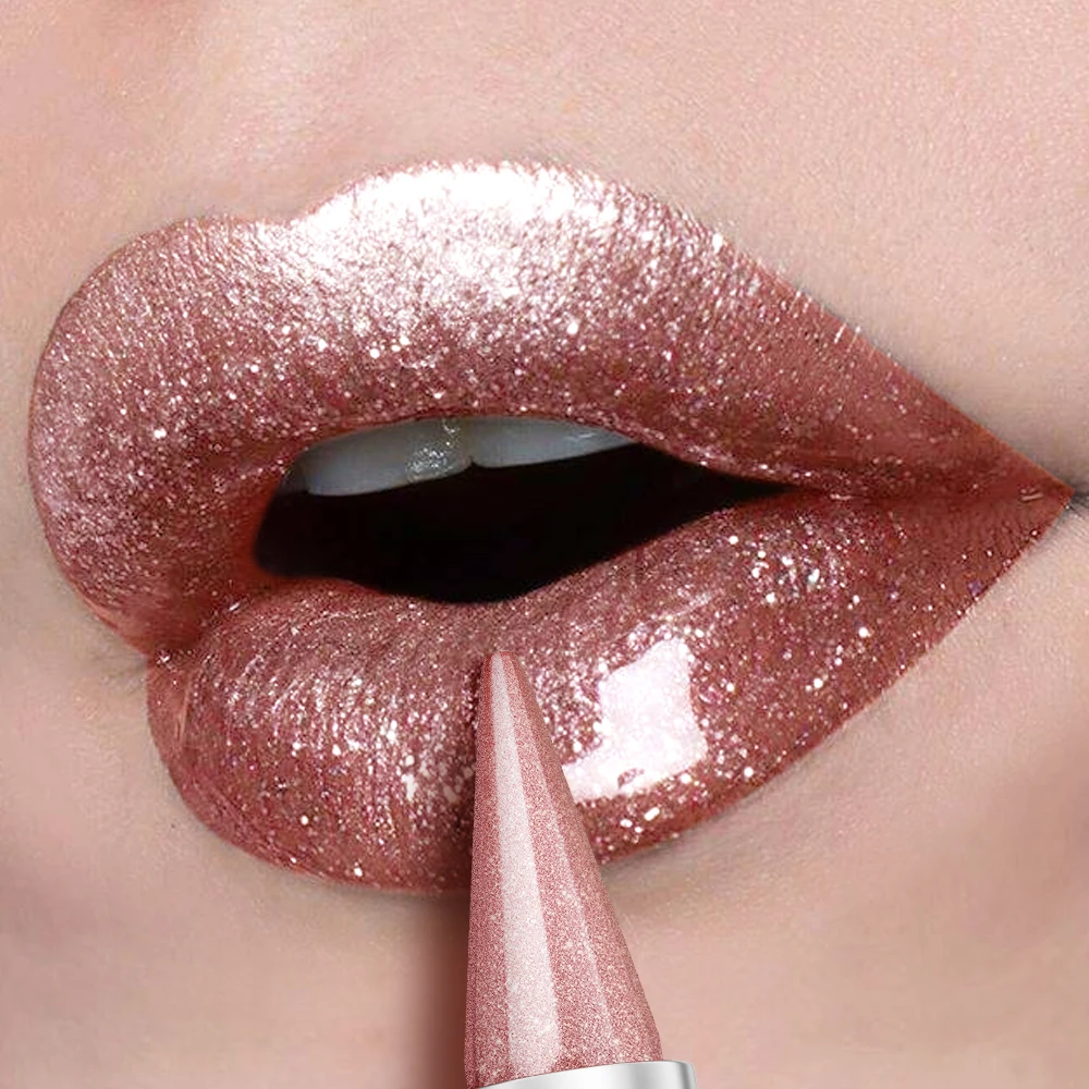 Lápiz labial nacarado rosa desnudo, textura metálica resistente al agua y duradera, lápiz labial nacarado brillante, adecuado para todos