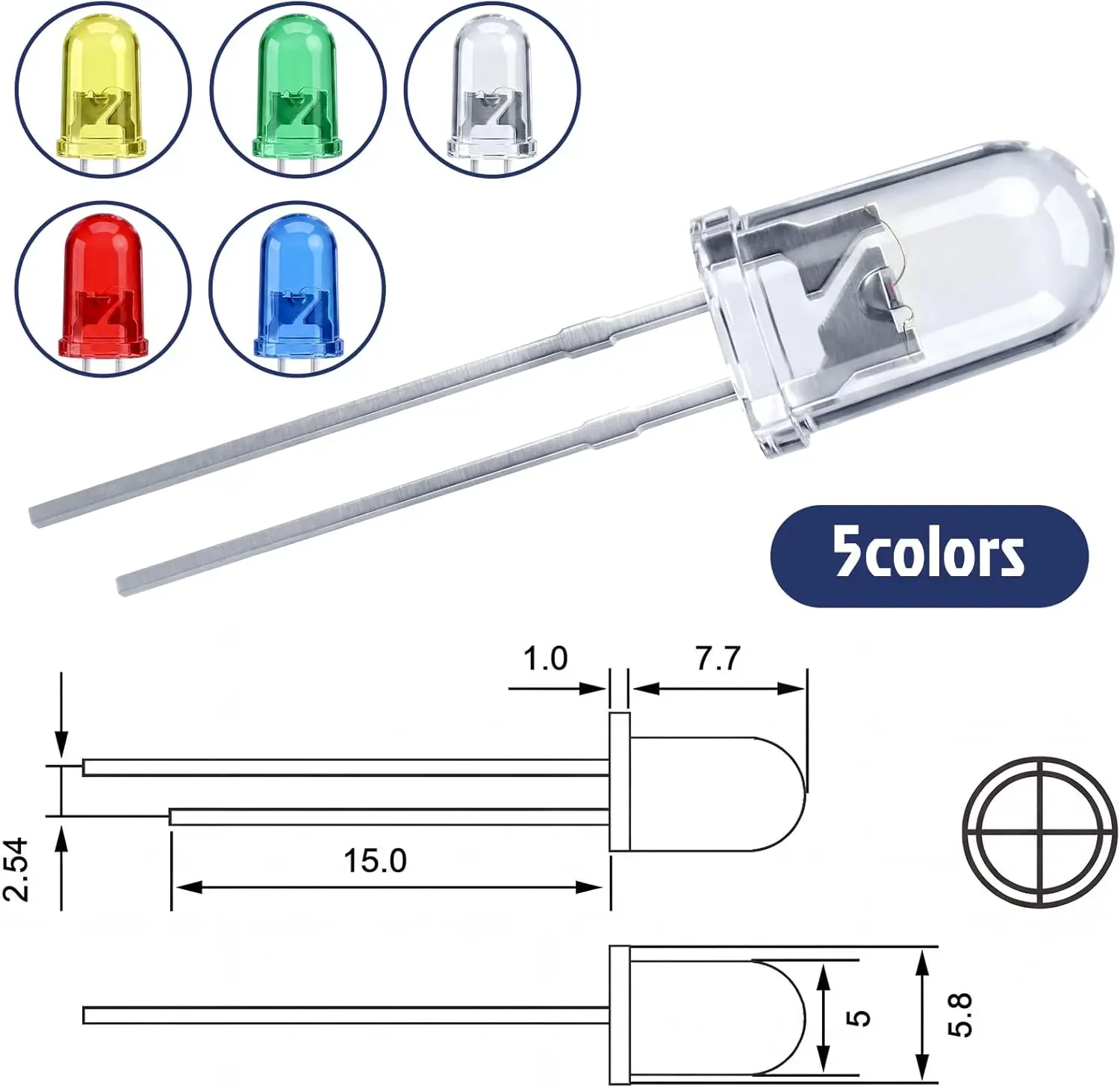 200pcs Long Lead 5mm LED kit and LED diode Lights Emitting Diode LED Assortment Kit for Tiny Small led and Single led Light led