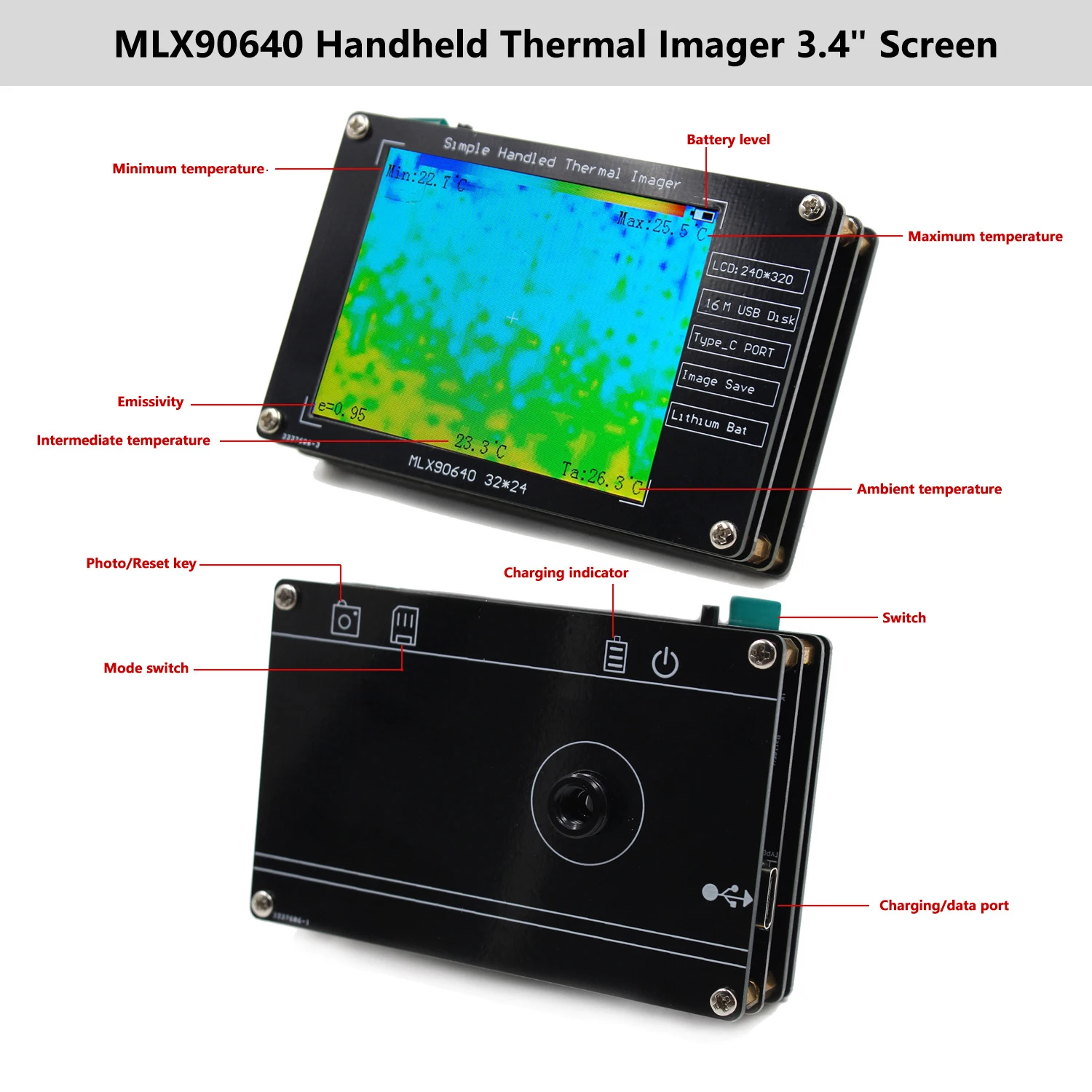 2.8-inch LCD Digital Infrared Thermal Imaging Multifunctional Temperature Industrial Temperature Measuring Instrument