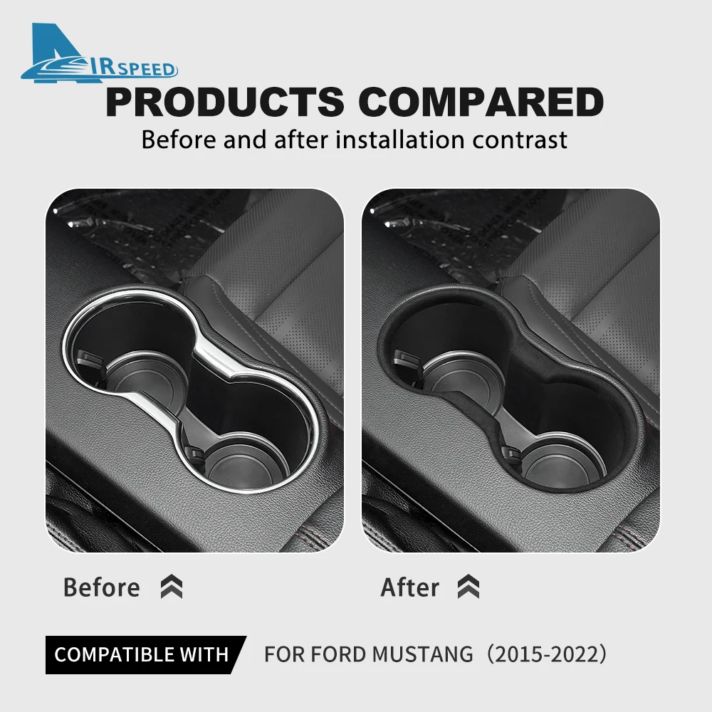 Italy Super Suede Cover For Ford Mustang 2015-2022 Turn Fur Car Center Control Water Cup Holder Frame Sticker Trim Accessories