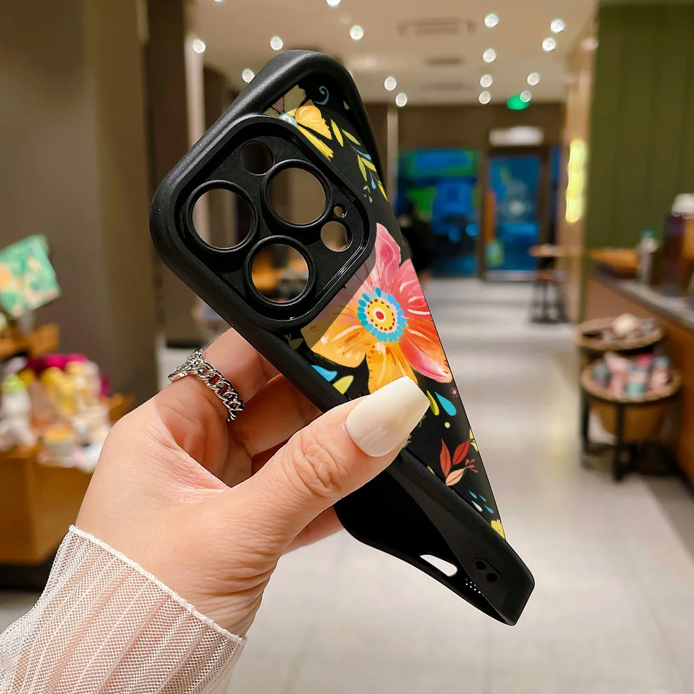 Flower Phone Case for iPhone 13 11 15 Pro Max 14 Plus 12 XR X XS 7 8 SE 13pro 15pro Liquid Silicon Solid Color Funda Cover Coque