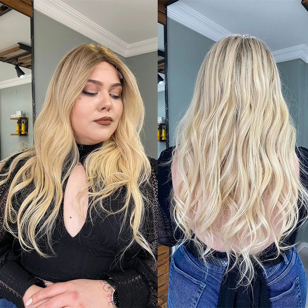 

Парик Baby Blonde 13x4 с кружевной передней частью и регулируемой шапочкой, из смешанных человеческих волос и высококачественных синтетических волокон, для комфорта и стиля