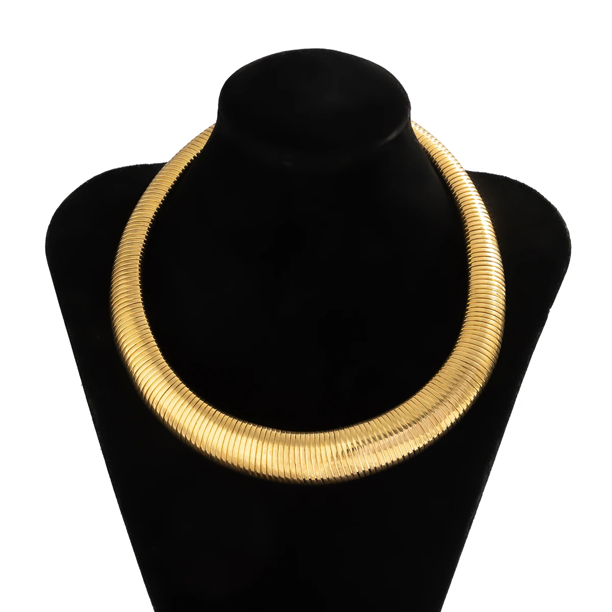 IngeSight.Z Exaggerated Chunky Striped Flat Snake Collar Necklace Women Vintage Gold Color African Tribe Wide Metal Choker Neck