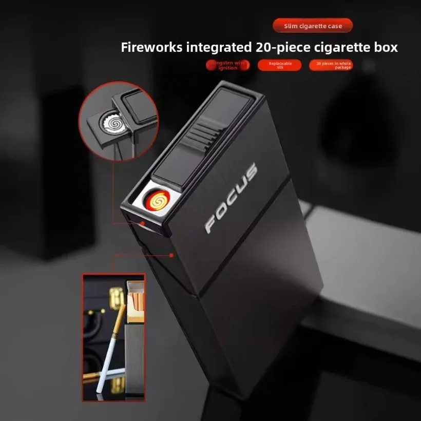 

Slim Moisture-proof Cigarette Case with USB Recharge Electric Lighter, Holds 20 Slim Cigarettes, Flip-top Cigarette Box for Men