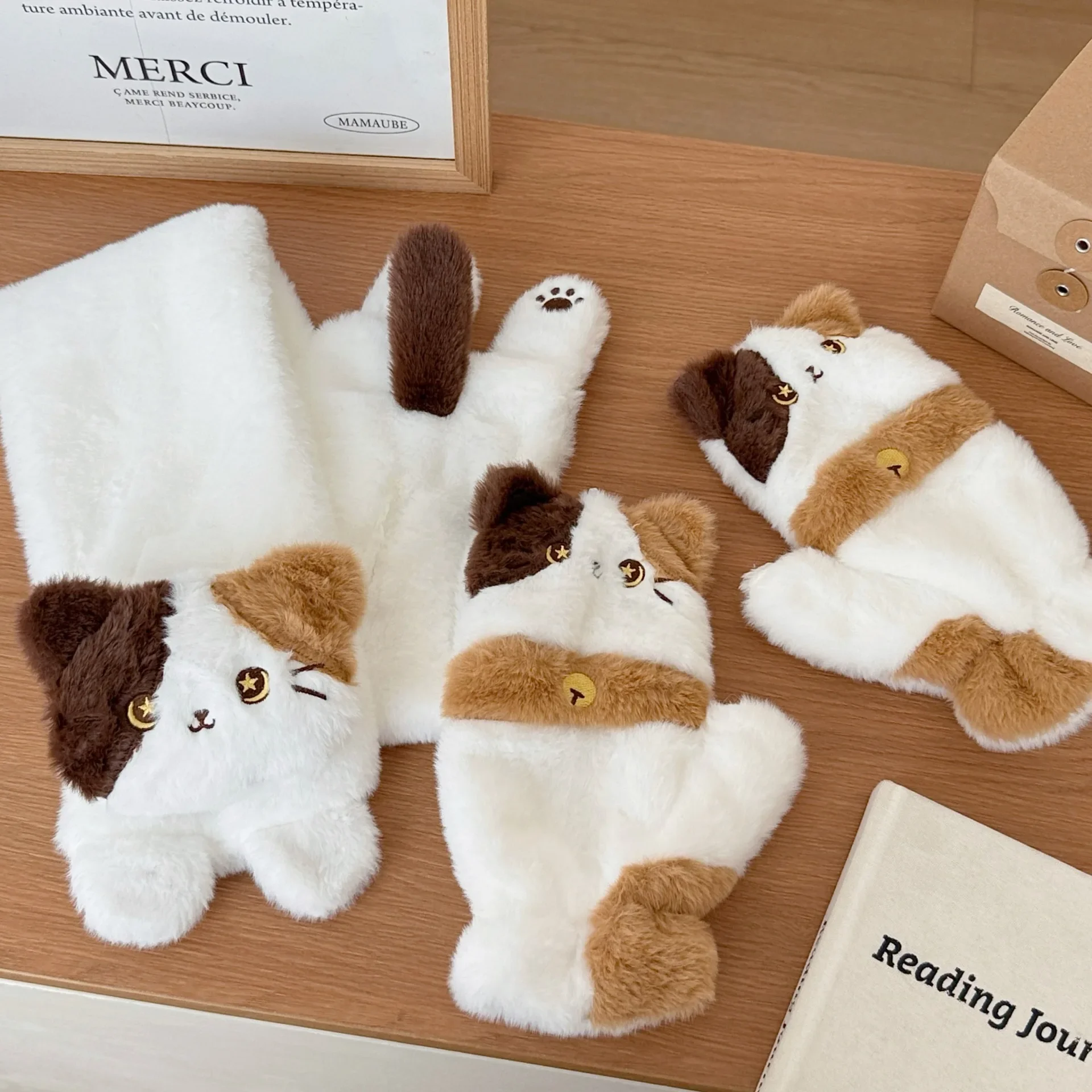 

New Winter Cute Cat Gloves Scarf Windproof Knee Protector Set Outdoor Warm Small Scarf