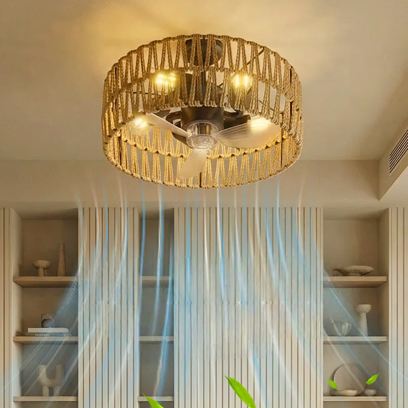 4 Heads Ceiling Fan Lighting E27 Iron Art Ceiling Lamp with Fan and Remote Control 4-Speed Reversible Motor Ceiling Fan