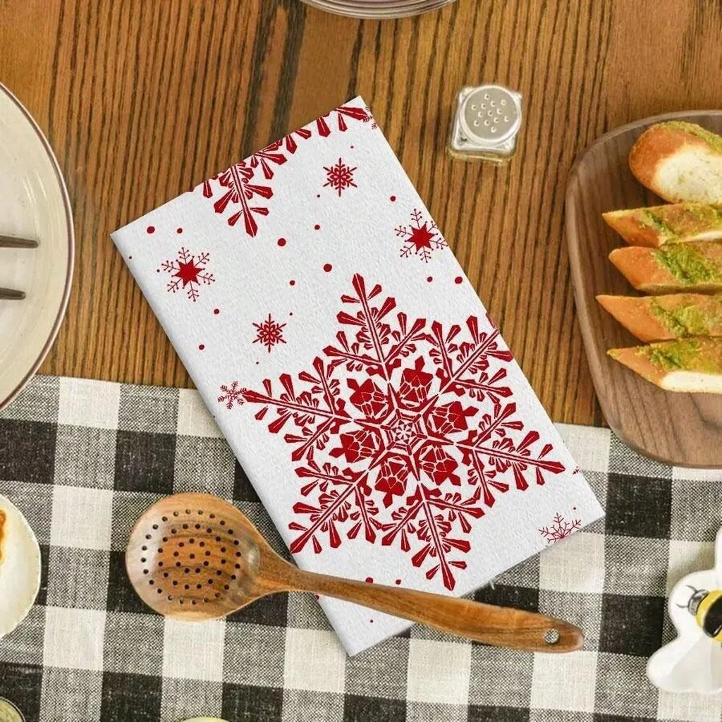 Dish Cloths Printed Christmas Kitchen Towels Kitchen Hand Towels Soft Tea Towels For Christmas Home Decor Hand Drying Dinner