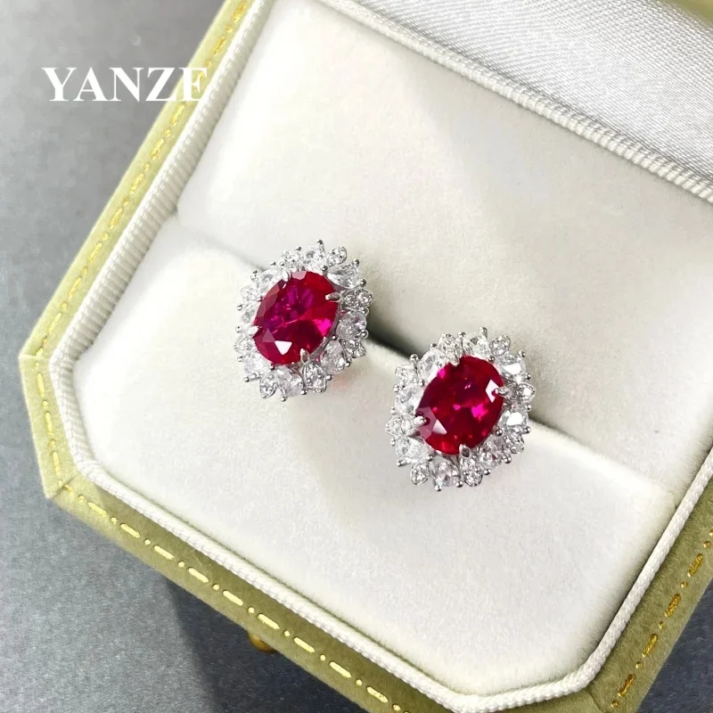 

YANZE Роскошное лабораторное рубиновое кольцо 3CT серьги-гвоздики из серебра 925 пробы для женщин ювелирные изделия оптом