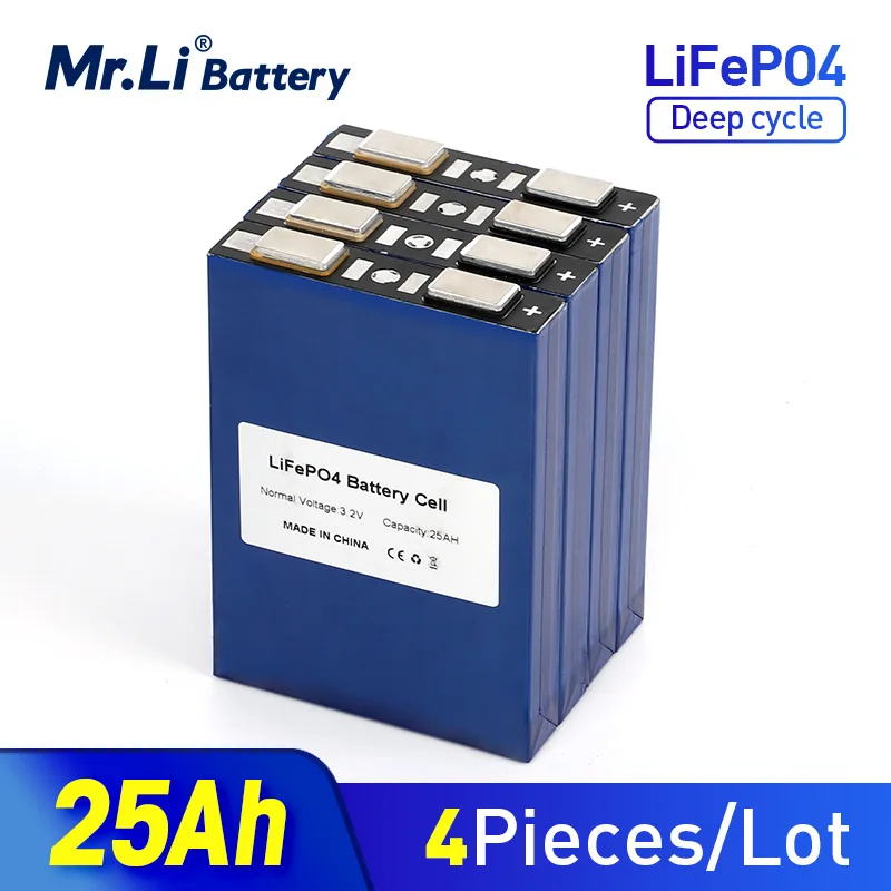 

Mr.Li 4PCS 12V LiFePO4 Battery 3.2V 25Ah 30Ah 50Ah 100Ah Battery Lithium Iron Phospha For Solar Energy Storage Solar Power