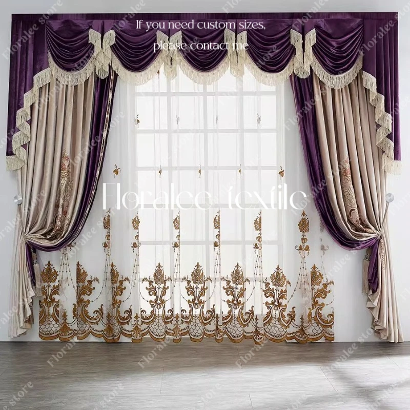 

2025 New High-end Villa High Windows Luxury European Curtains for Living Room French Bedroom Velvet Embroidered Curtain Velvet