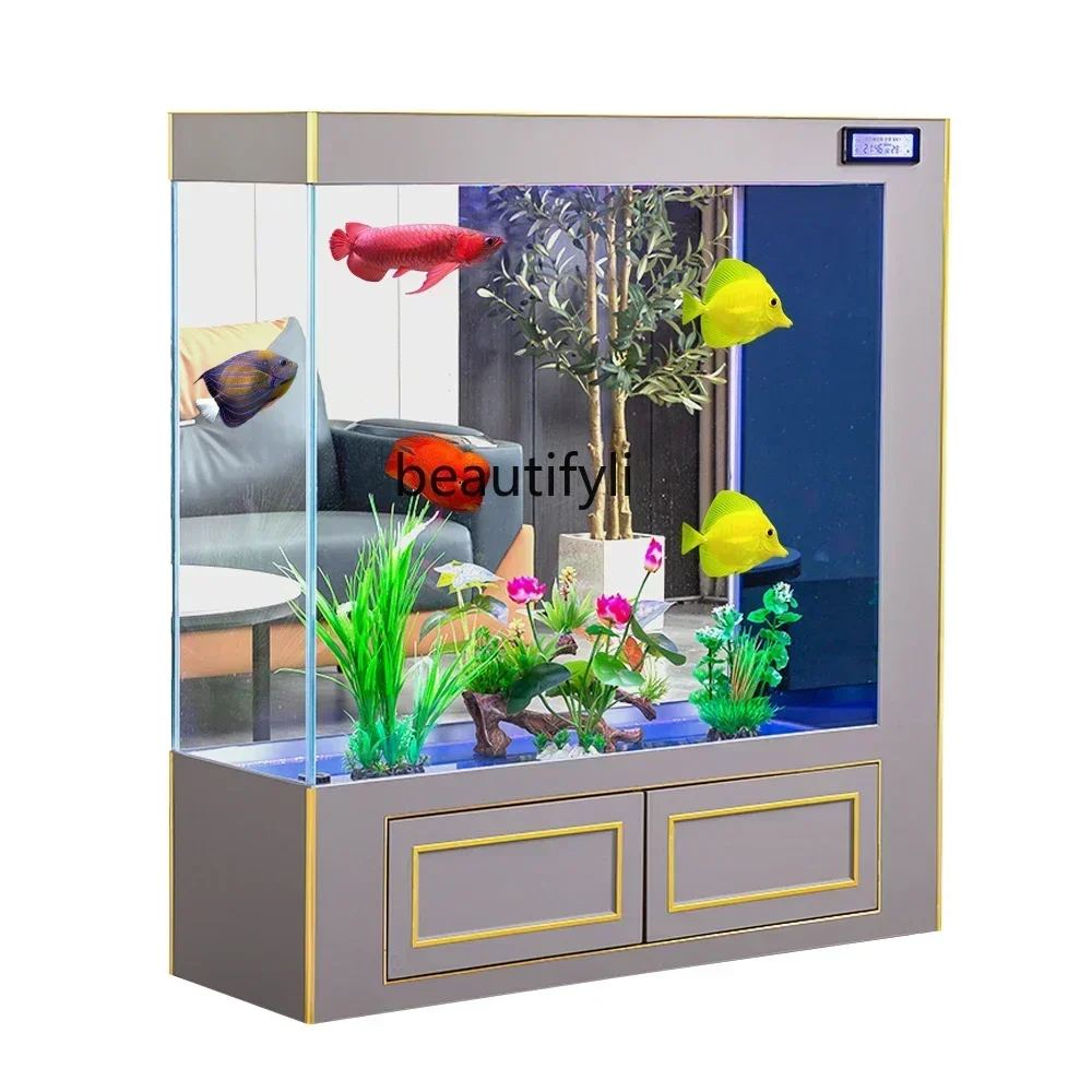Q181 lt Square Fish Tank Living Room Home Subareas Screens Super White Glass Lazy Change Water Ecological Aquarium