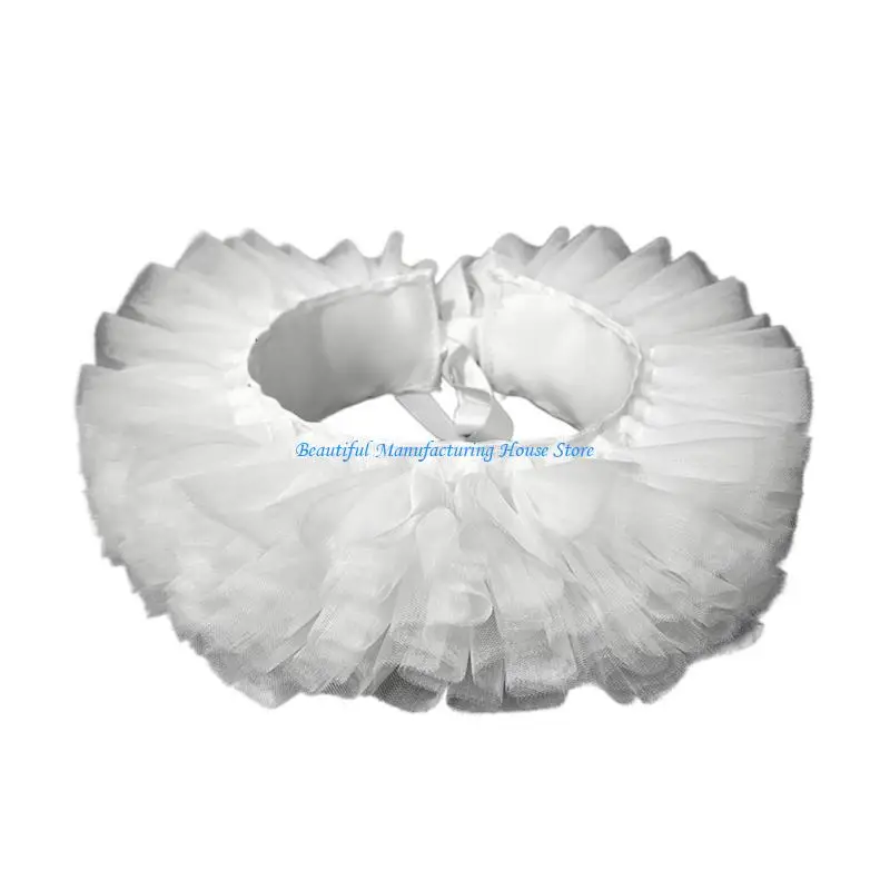 

E56A Women Multi Layered Mesh Tulle Faux Collar Ribbon Tie Design Evening Wear Choker