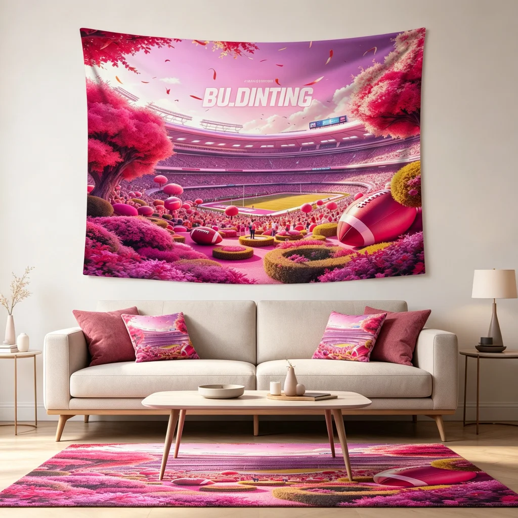 1PC Pink Stadium Football Art Print Backdrop Banner, Bedroom Living Room Photo Background, Polyester, Home Decor, Wall Art