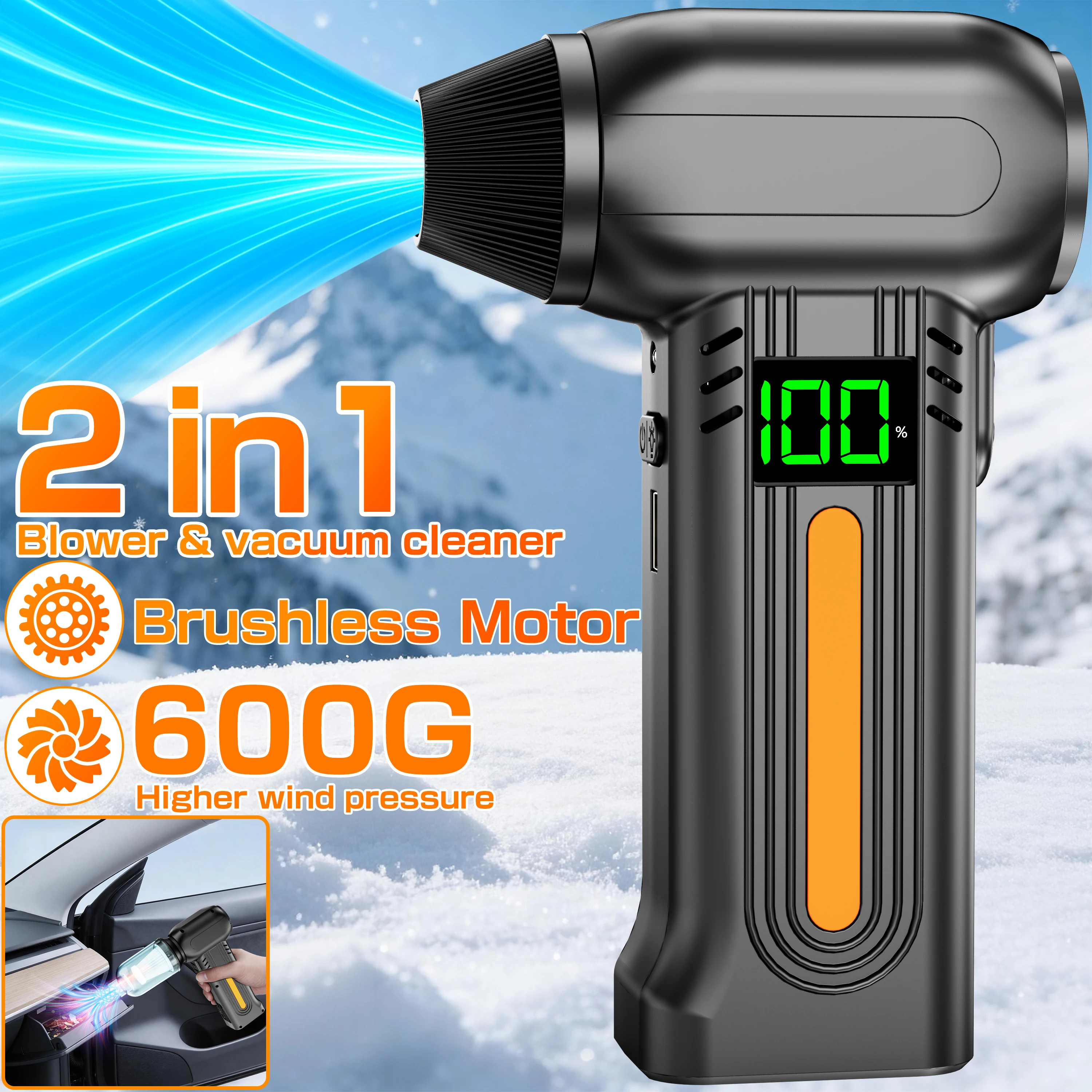 

Турбовентилятор-воздуходувка 90000 об/мин, 5 скоростей, электрический пылесос для автомобиля, беспроводной, с LED-подсветкой, мощный, для уборки снега, портативный вентилятор