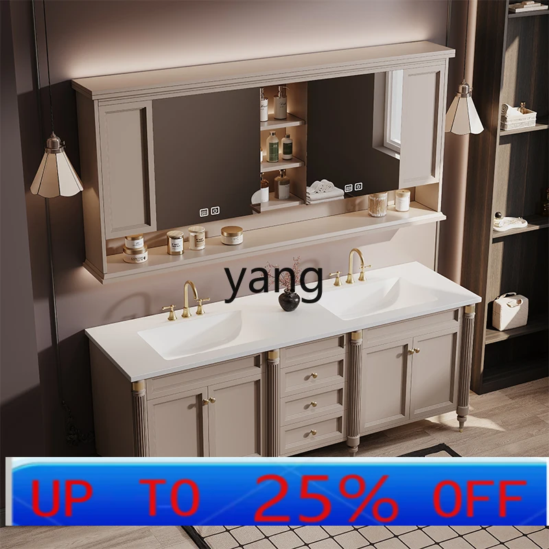 

CX retro bathroom cabinet combination bathroom double basin rock slab seamless integrated washstand