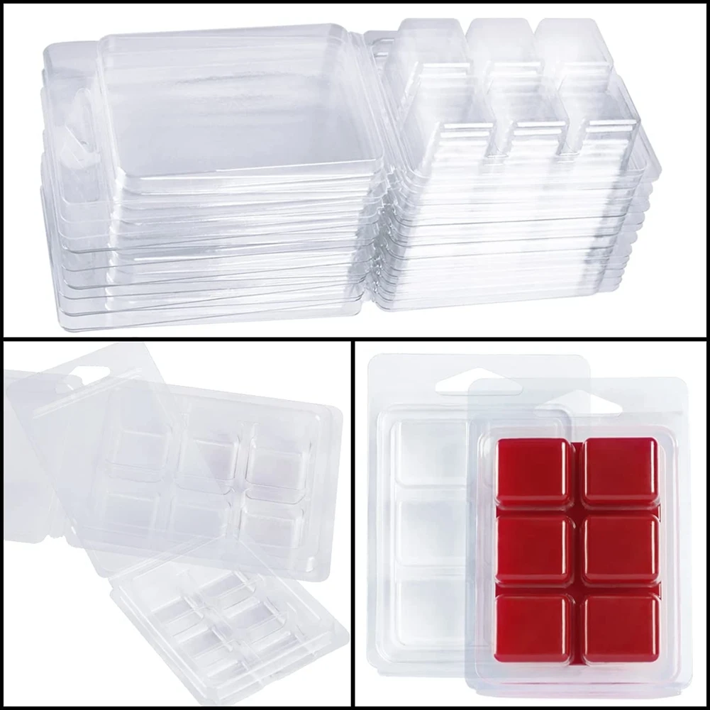 AB33-100 Packs Wax Melt Clamshells Molds, Clear Empty Plastic Square Tray For Wax Tarts Candles