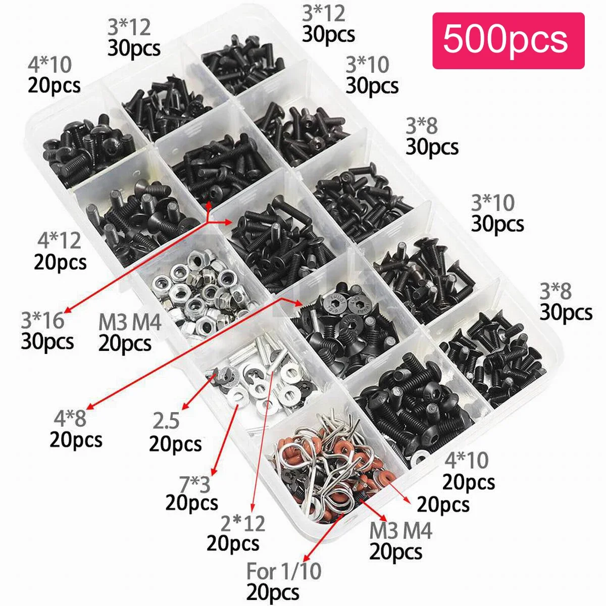 Screws Box Set for 1/8 1/10 HSP Traxxas Trx4 Tamiya HPI Kyosho D90 SCX10 Remote Control RC Car Parts Repair Tool