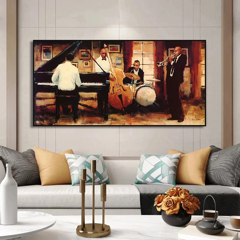 Music Jazz Band Singer Musician African Man American Art Music Canvas Painting  Saxophone Piano Cello Poster Print Home Decor