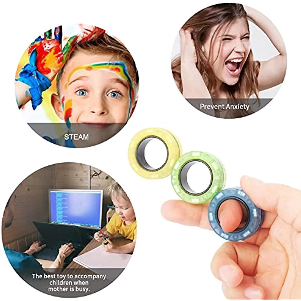 Magnetic Rings Fidget Toy Set Adult Fidget Magnets Spinner Rings Fidget Pack Great Gift for Adults Teens Kids (3PCS)