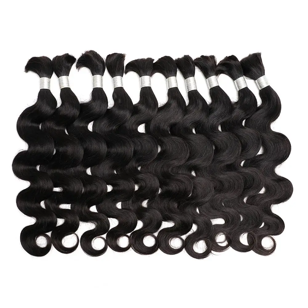 Body Wave Human Braiding Hair 100% Unprocessed Human Hair Braiding Hair No Weft 28 Inch Curly Bulk Human Hair for Braiding #1B