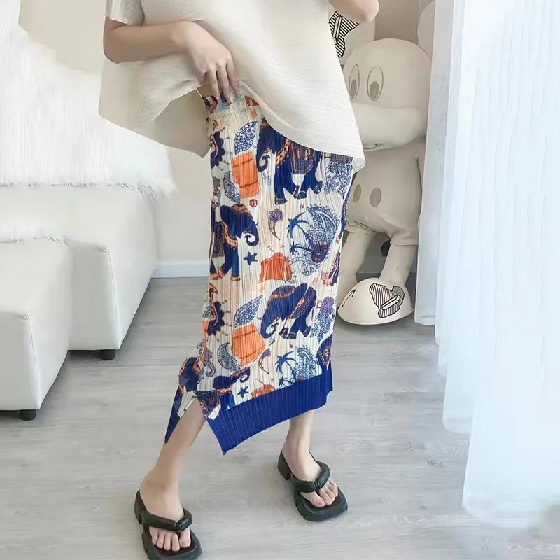 Women's Pleated Skirt, Printing Skirts, All-match Slim Empire, Light Luxury Holiday Dresses, New Fashion, Summer,