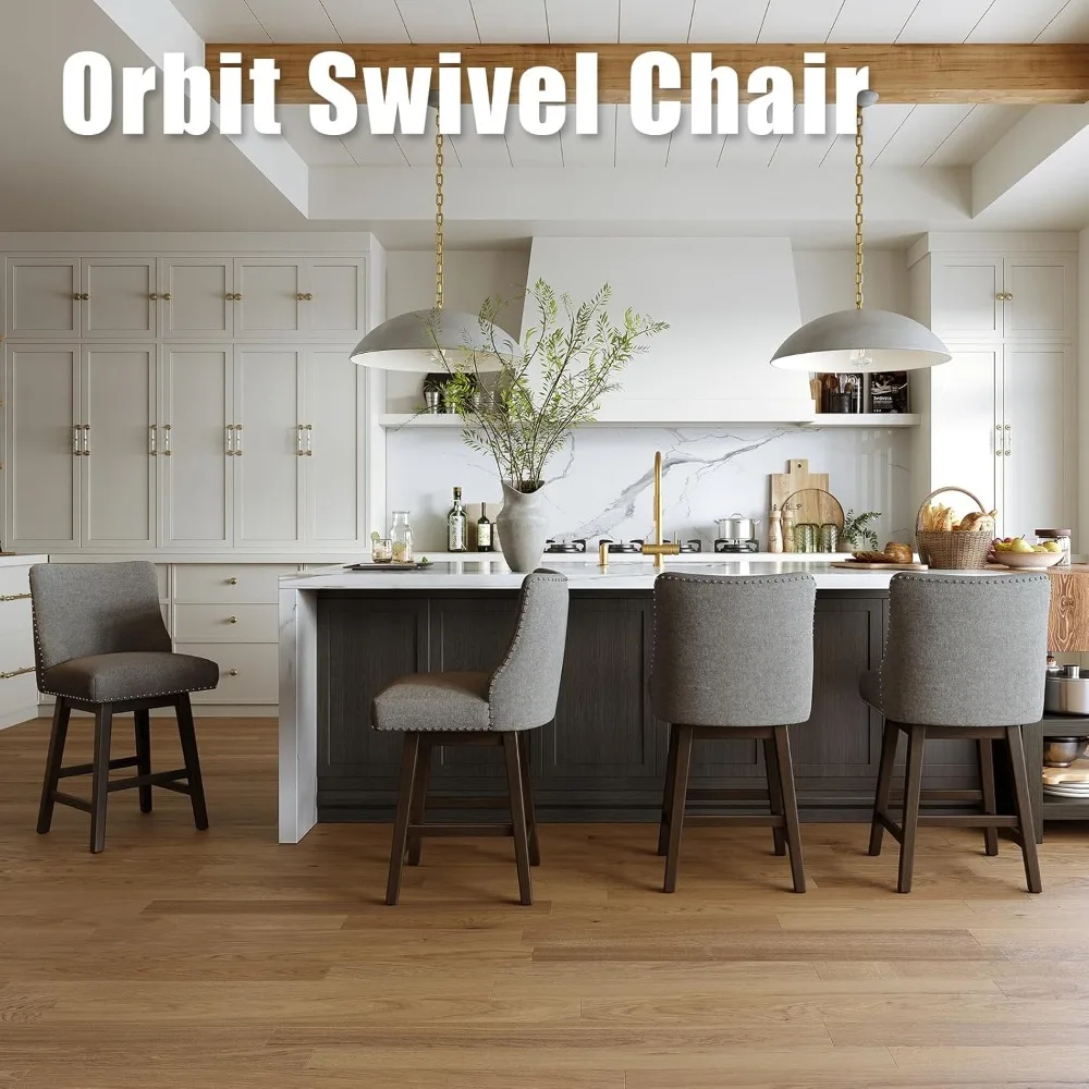 مقاعد بار دوارة بارتفاع مضاد للمطبخ، مجموعة كراسي بار منجدة من القماش الناعم مكونة من 3 قطع، ارتفاع عداد حديث 26 بوصة #3