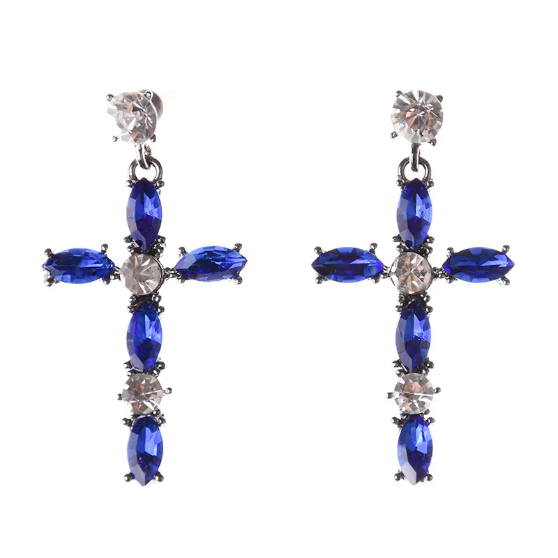 New foreign trade earrings, fashionable big-name cross alloy diamond earrings, cross-border accessories manufacturers