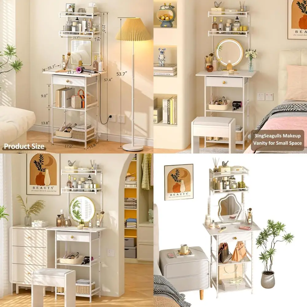 

Компактный белый туалетный столик для макияжа с тканевыми ящиками для небольших помещений, ширина 23,6 дюйма