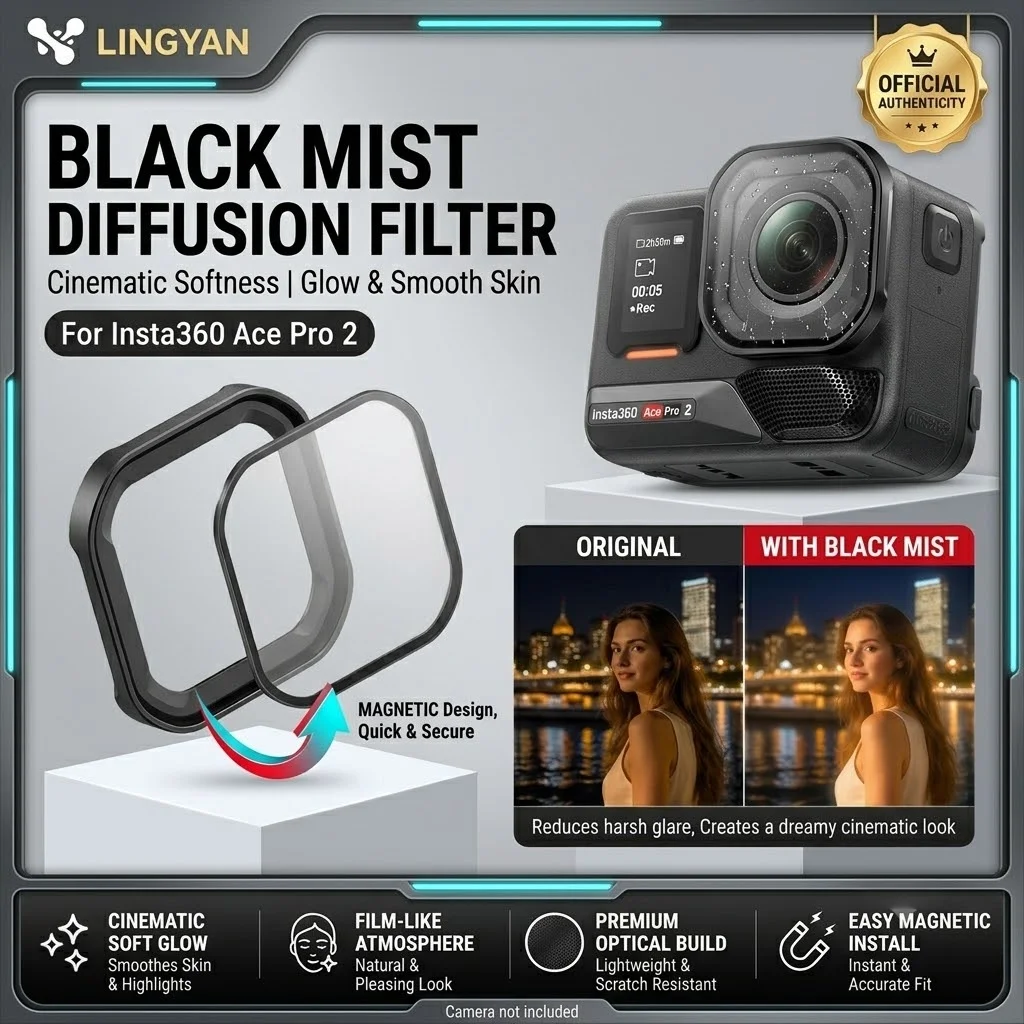 Cinematic Soft Glow Lens Filter Highlight Softening Black Diffusion Accessory for Insta360 Ace Pro 2 Portrait Video Recording