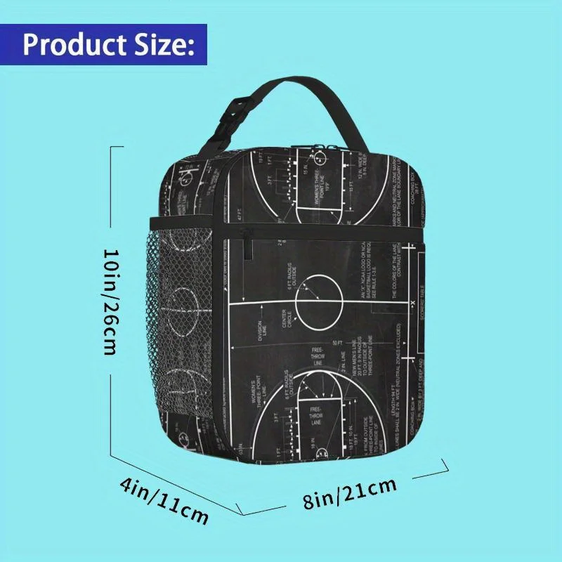 Basketball Court Dimensions Diagram Printed Insulated Thermal Bag Durable Polyester, Reusable Portable, Ideal for Home, Office