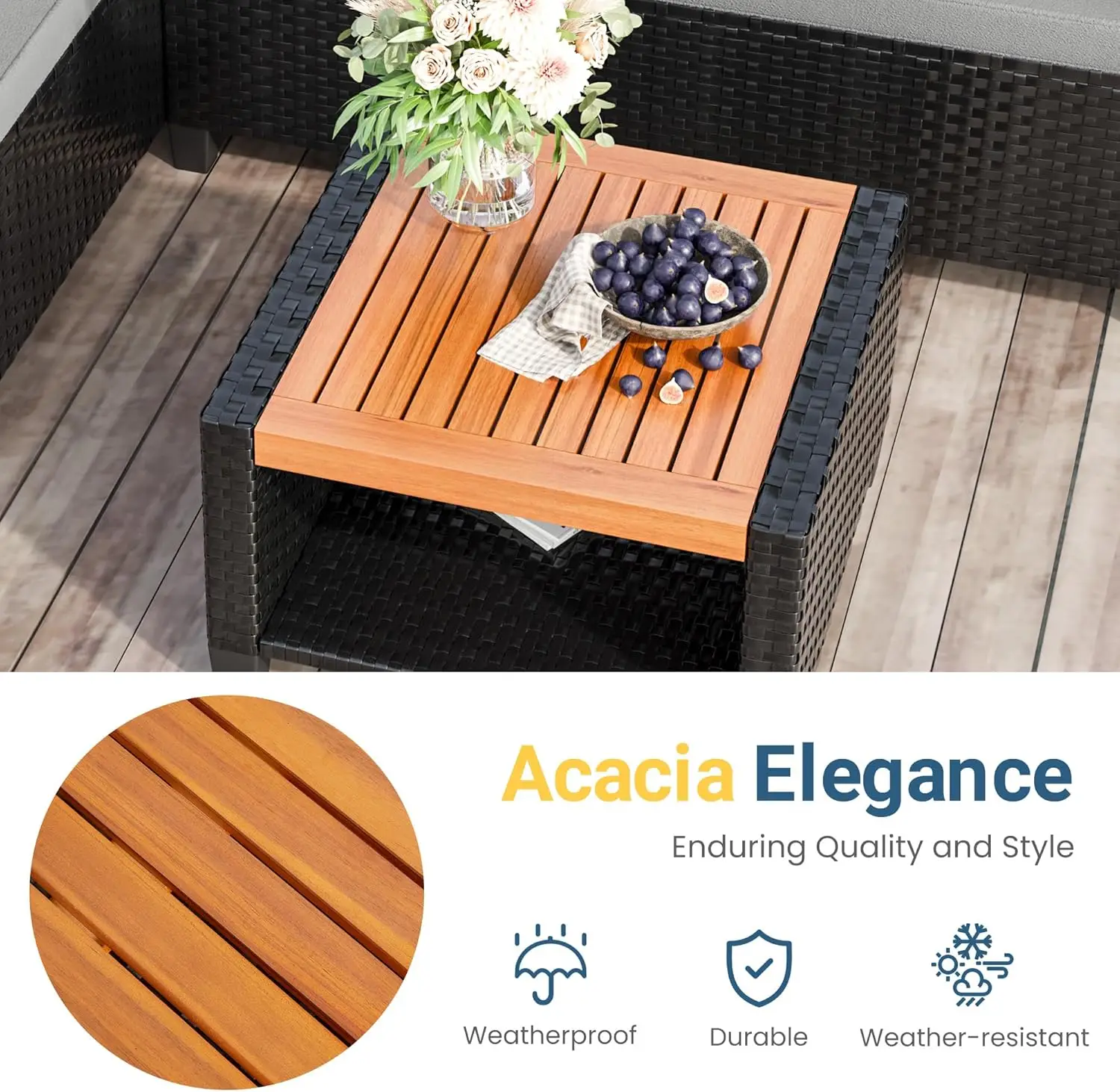 [New Arrival!]3-Piece Outdoor Patio Furniture Set, All-Weather PE Rattan Patio Sofa with Storage Table, L Shaped Outdoor Couch w