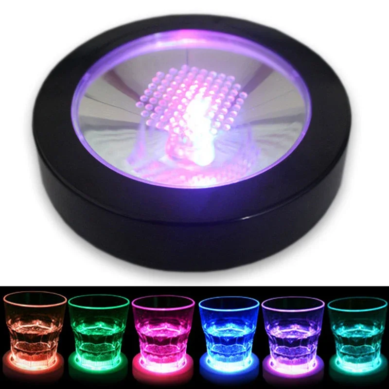 Mini LED Glow Bottle Sticker Coaster Flashing Cup Mat Blue Red Green White Multi Color Light Up Club Bar Home Wedding Party