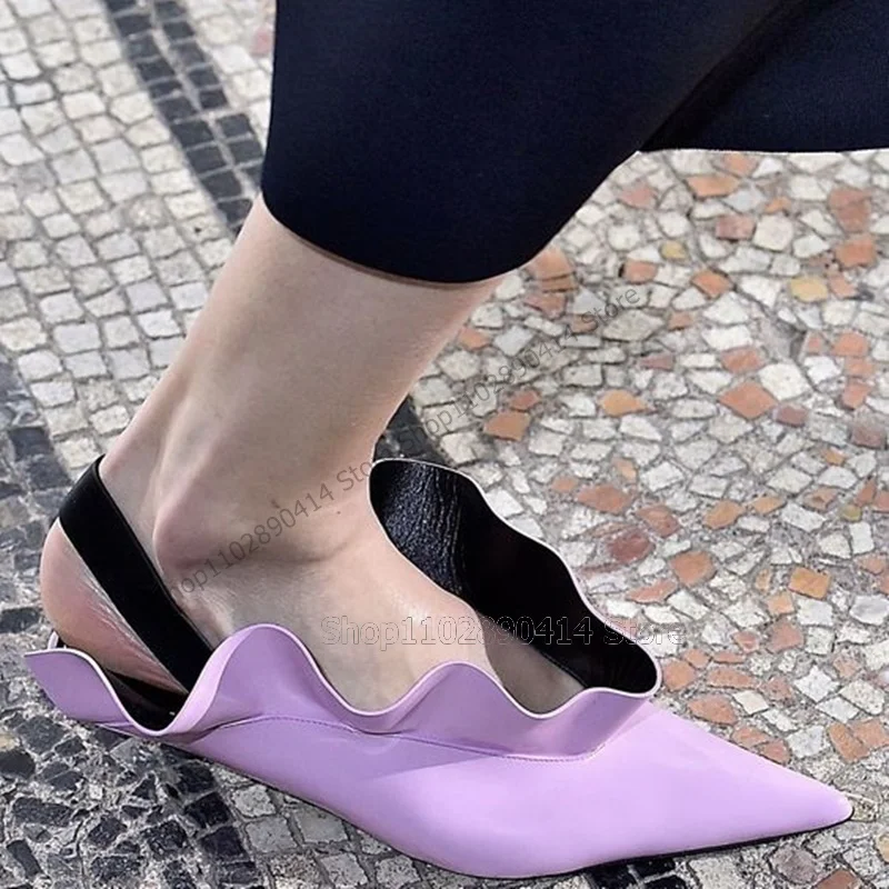 Paarse Geplooide Ruches Ontwerp Puntige Neus Pumps Slip On Vrouwen Schoenen Lage Top Nieuwe Mode Feest Banket 2024 Zapatos Para Mujere