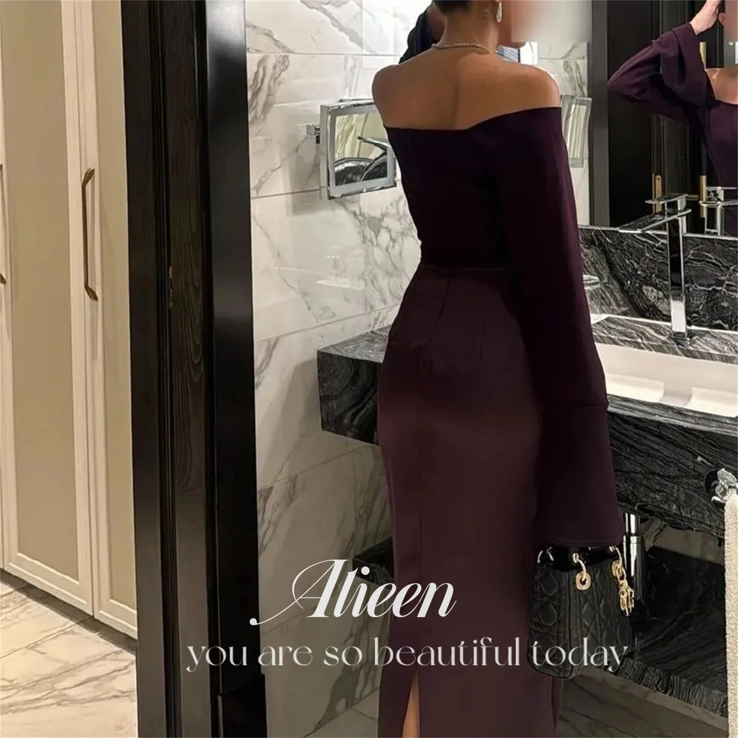 Aileen marron foncé élégant luxe robes de soirée 2025 manches longues femmes robe de soirée femme personnalisé robe de soirée de mariage bal