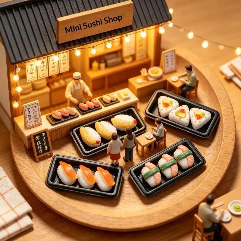 1Pcs Dollhouse Sushi Bento Model Simulation Miniature Food Dolls House Accessories Kids Pretend Play Toys