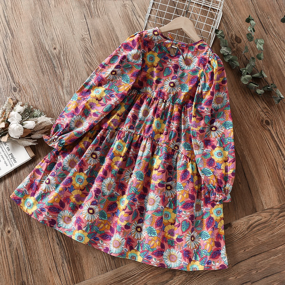 Kids Dresses for Girls Clothes for Teenagers Floral Cotton Long Sleeve Spring Autumn Children Baby Costumes 6 8 9 10 11 12 Years