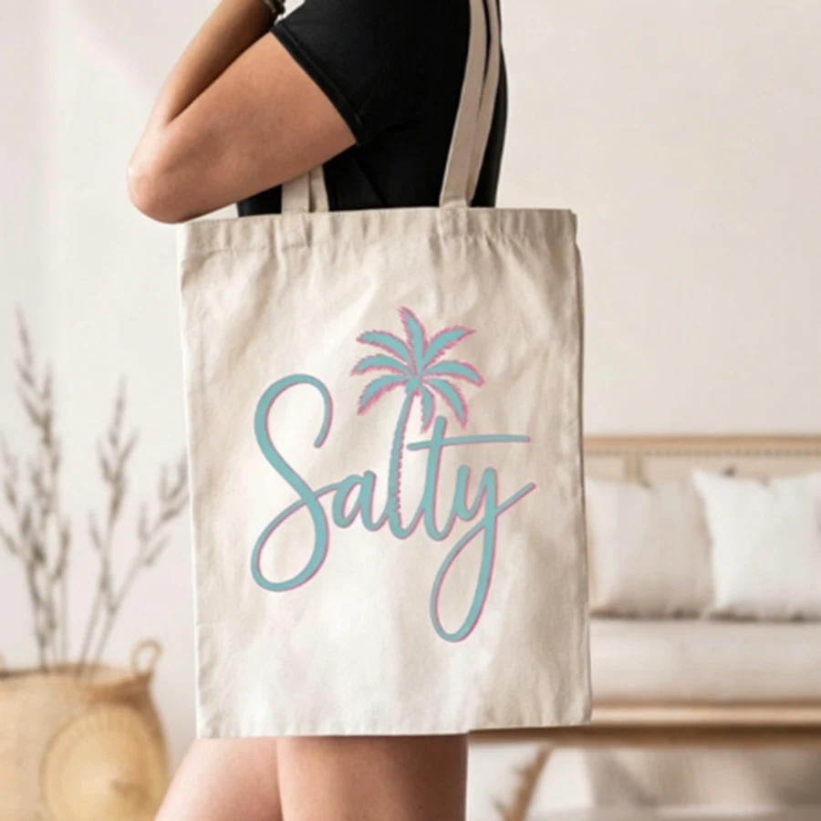 

Coastal Summer Canvas Bag Custom Salty Palm Tree Printed Tote Bag Bag Large Capacity Travel Handbag For Women