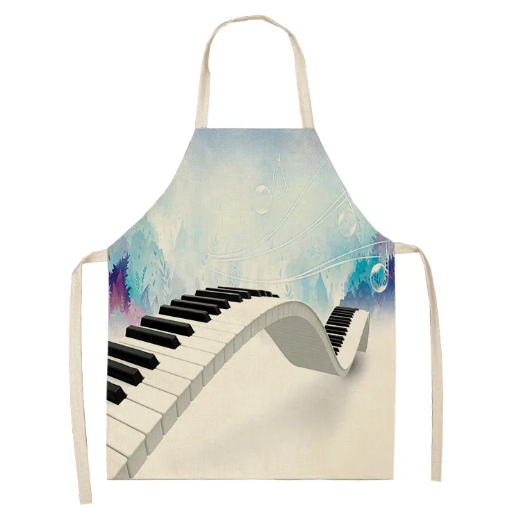 Music Record Piano Pattern Apron Men and Women Kitchen Apron Household Cleaning Home Cooking Baking Accessories Adult Apron