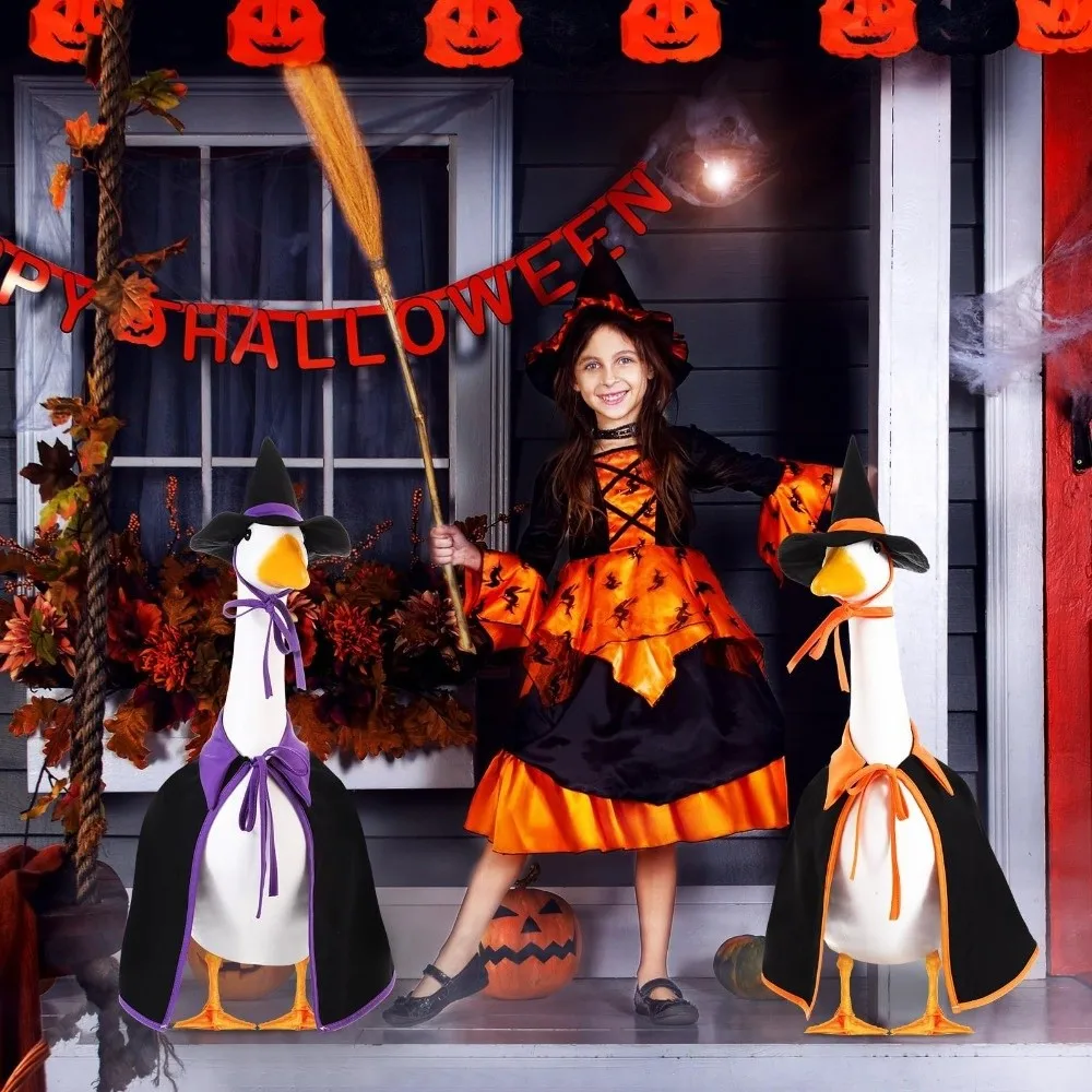 

Funny Cloak Halloween Porch Goose Costume Witch Hat Pumpkin Lawn Goose Outfit Creative 23inch Garden Goose Costume Outdoor